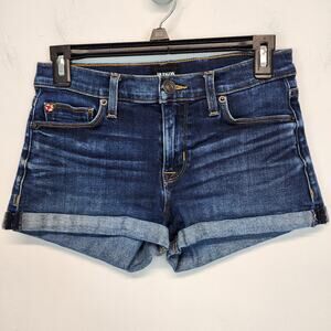 Hudson Denim Shorts Size 25 Dark Wash Low Rise Whiskering Rolled Hem Y2K Casual